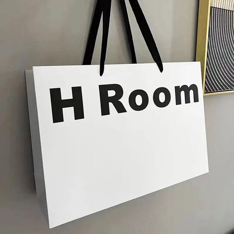 Bolsa de embalaje de compras de cartón blanco con asa de cinta de lujo personalizada, bolsas de papel impresas personalizadas con su propio logotipo, 10 Uds.