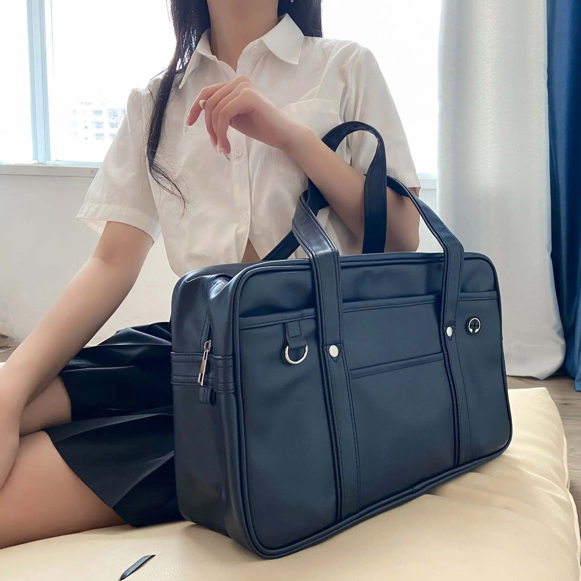 Bolso de uniforme JK de estudiante bidimensional japonés, mochila escolar de PU para chica, bolso de mensajero impermeable resistente al desgaste de un solo hombro