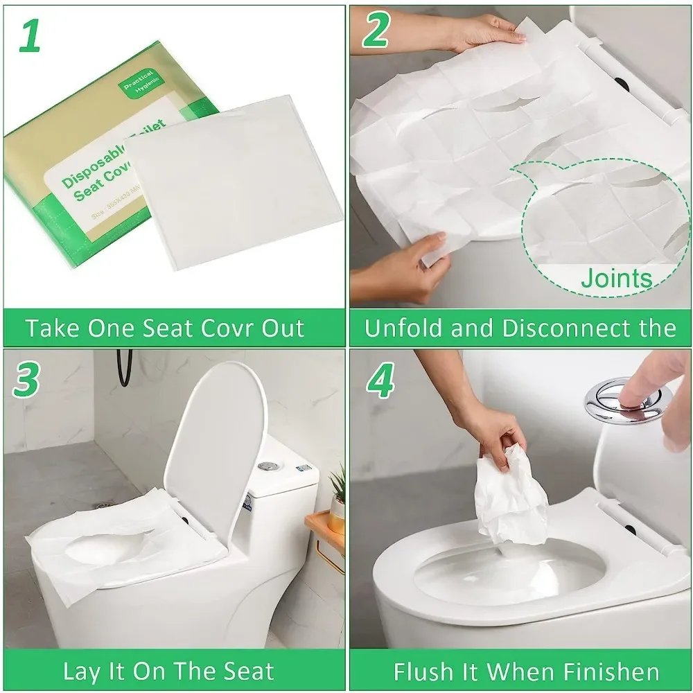 100 Uds cubierta de asiento de inodoro desechable portátil viaje Camping Hotel baño degradable impermeable accesorios de alfombrilla de inodoro