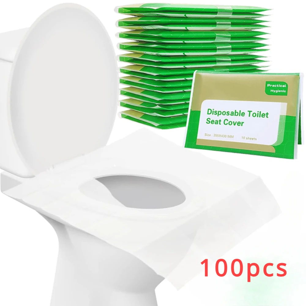 100 Uds cubierta de asiento de inodoro desechable portátil viaje Camping Hotel baño degradable impermeable accesorios de alfombrilla de inodoro