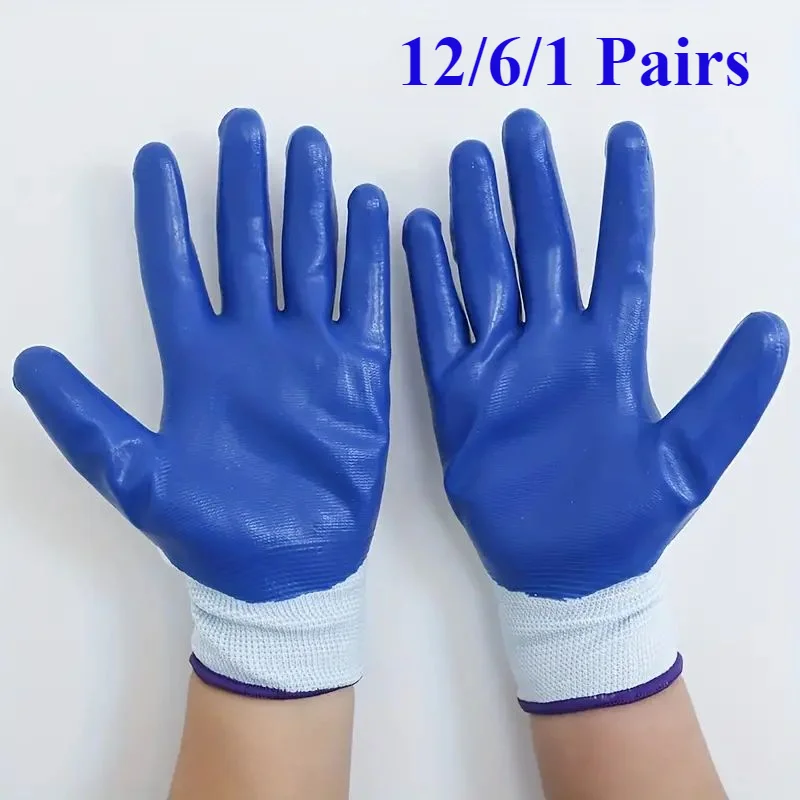 12/6/1 pares de guantes de trabajo antideslizantes de látex fino resistentes al desgaste, pegamento de inmersión de goma, guantes finos gruesos de piel de goma, protección laboral
