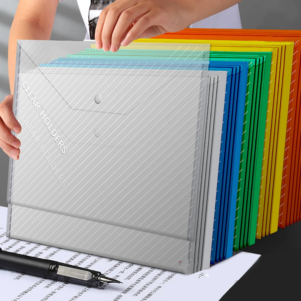Bolsa De Archivo A4 De 4 Uds., Carpeta De Bolsillo Con Botones De Gran Capacidad Transparente Gruesa, Suministros De Oficina Para Estudiantes, Bolsa De Almacenamiento De Archivos De Papel De Prueba