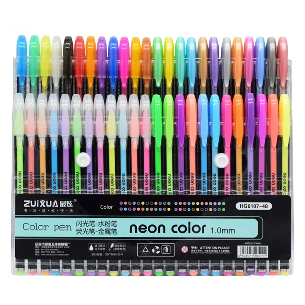 Juego de plumas de Gel de 12 24 36 y 48 colores, bolígrafo de Gel con purpurina para adultos, libro para colorear, diarios, dibujo, garabatos, niños, bocetos, pintura, dibujo