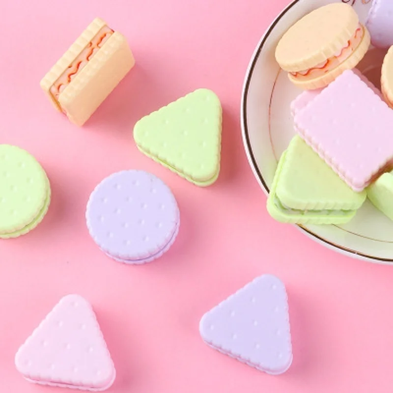 3 unids/lote creativo fresco y lindo sacapuntas de galleta sacapuntas de lápiz para niños papelería colores aleatorios