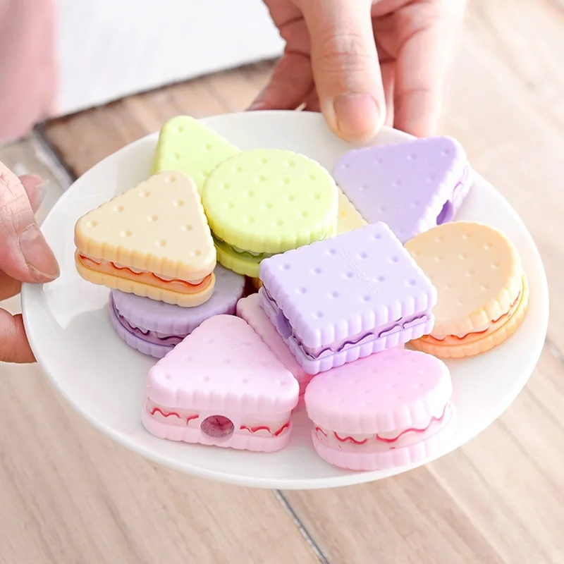 3 unids/lote creativo fresco y lindo sacapuntas de galleta sacapuntas de lápiz para niños papelería colores aleatorios