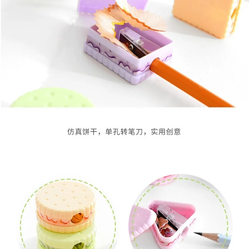 3 unids/lote creativo fresco y lindo sacapuntas de galleta sacapuntas de lápiz para niños papelería colores aleatorios
