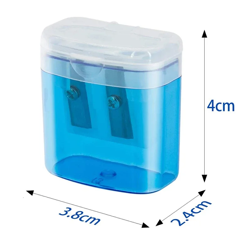 112698-ggbxxm.jpg 12 unids/caja sacapuntas Manual pequeño coloreado de mano sacapuntas de doble agujero con tapa 4 colores para útiles escolares para niños