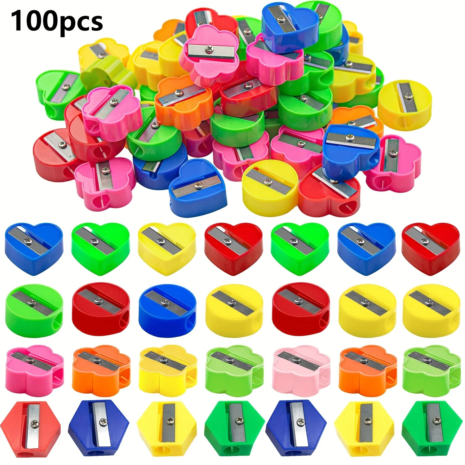 100 Uds. Mini sacapuntas surtidos, coloridos, portátiles, para útiles escolares, recuerdos de fiesta, regalos, suministros de estudio de oficina