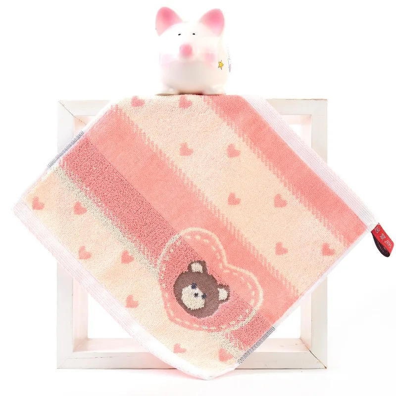 1 Uds. Toalla de mano de cara cuadrada pequeña de oso de amor de dibujos animados de algodón grueso de 25x25cm con bucle portátil absorbente suave