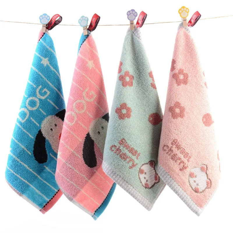 1 Uds. Toalla de mano cuadrada pequeña de algodón suave absorbente portátil de 25x25cm con lazo