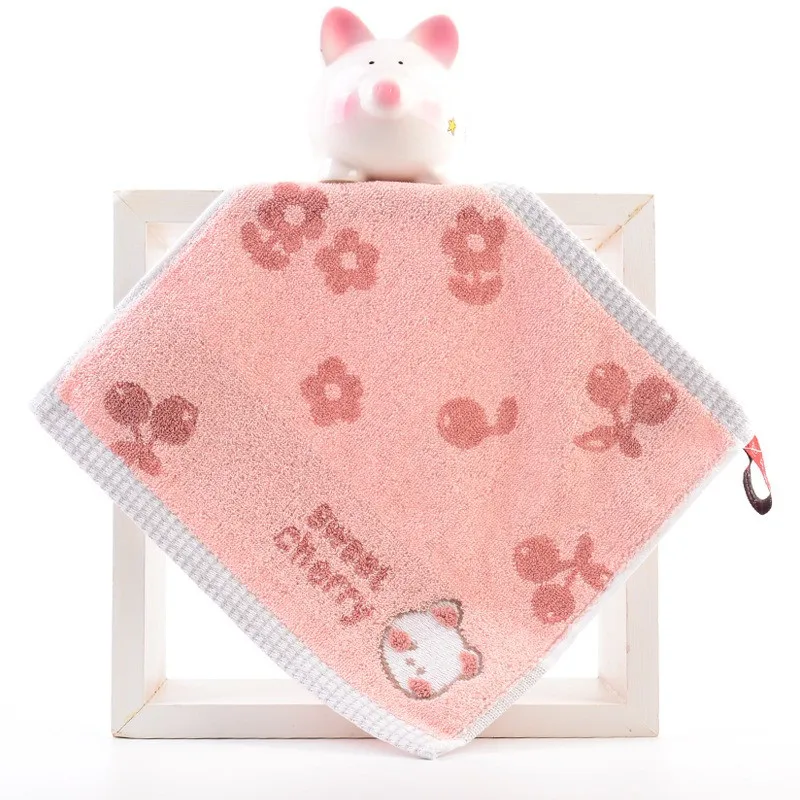 1 Uds. Toalla de mano cuadrada pequeña de algodón suave absorbente portátil de 25x25cm con lazo