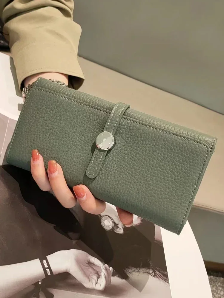 Cartera de cuero genuino para mujer, bolso de mano largo, marca de lujo a la moda, monederos para mujer, tarjetero con cremallera, bolsillo para monedas, billetera de alta calidad
