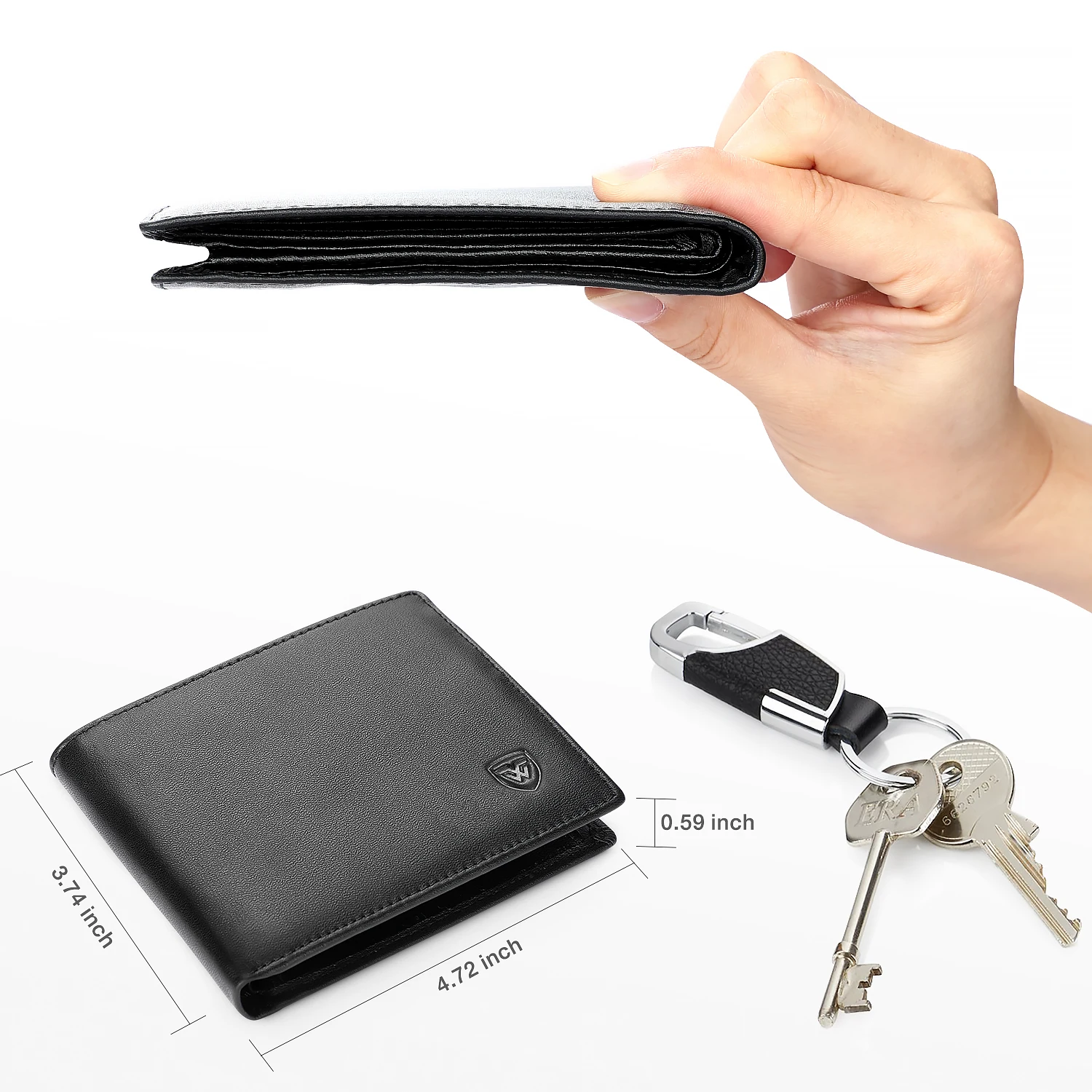 Cartera de cuero genuino para hombre, monedero suave negro clásico, tarjetero con bolsillo para monedas