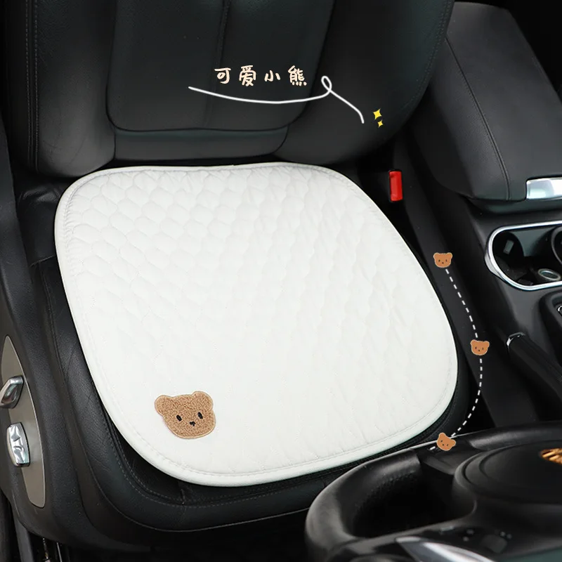 Cojín Universal para asiento de coche, fundas para asiento de automóviles, oso bonito de dibujos animados, hilo grueso, transpirable, antideslizante, accesorios para coche, 1 ud.