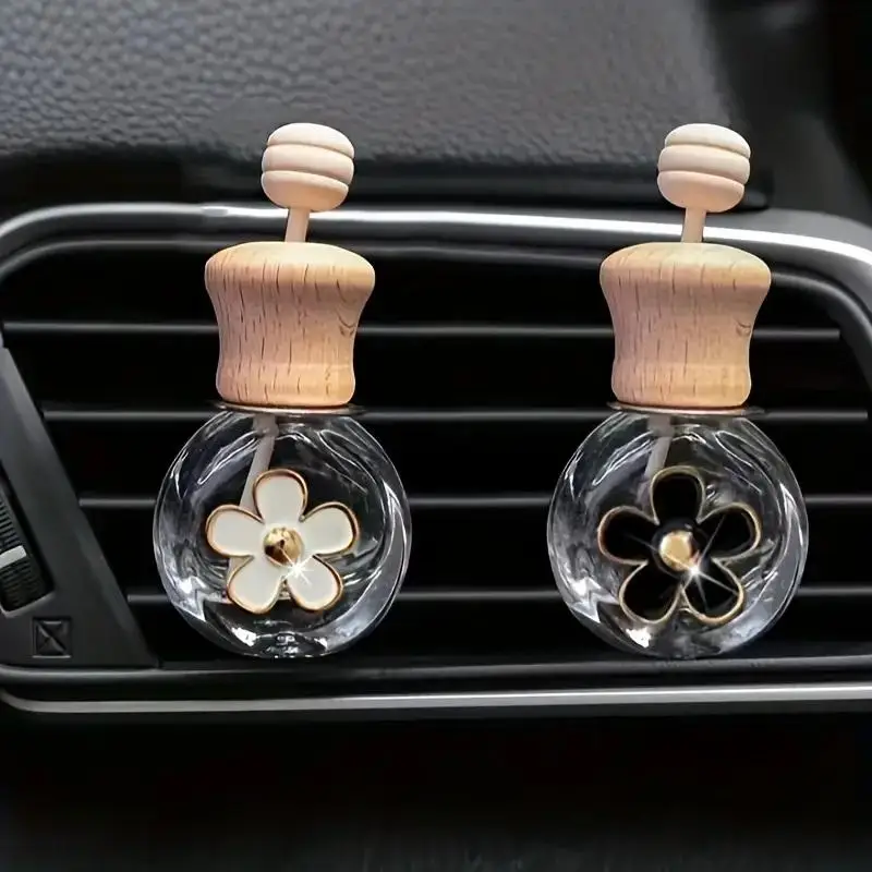 Botella de vidrio vacía con fragancia para coche, ambientador bonito, Clip de Perfume, salida de ventilación, difusor de aceites esenciales de aromaterapia, 2 uds.
