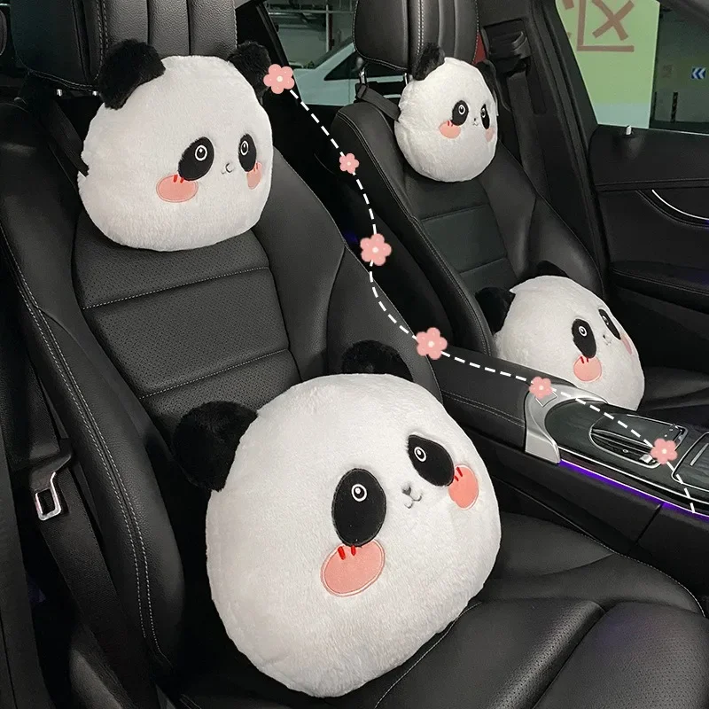 Almohada para el cuello del coche con diseño de dibujos animados para niñas, reposacabezas de coche con panda, accesorios interiores simples y bonitos, regalo creativo, 1 unidad
