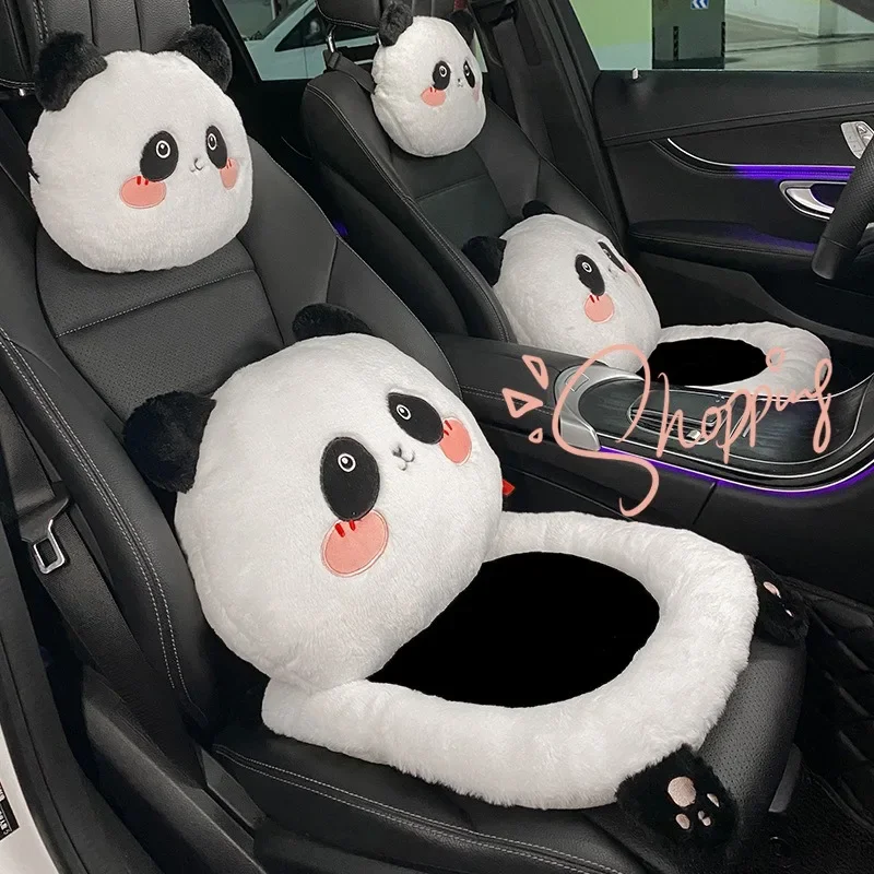 Almohada para el cuello del coche con diseño de dibujos animados para niñas, reposacabezas de coche con panda, accesorios interiores simples y bonitos, regalo creativo, 1 unidad