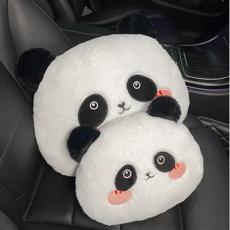 Almohada para el cuello del coche con diseño de dibujos animados para niñas, reposacabezas de coche con panda, accesorios interiores simples y bonitos, regalo creativo, 1 unidad