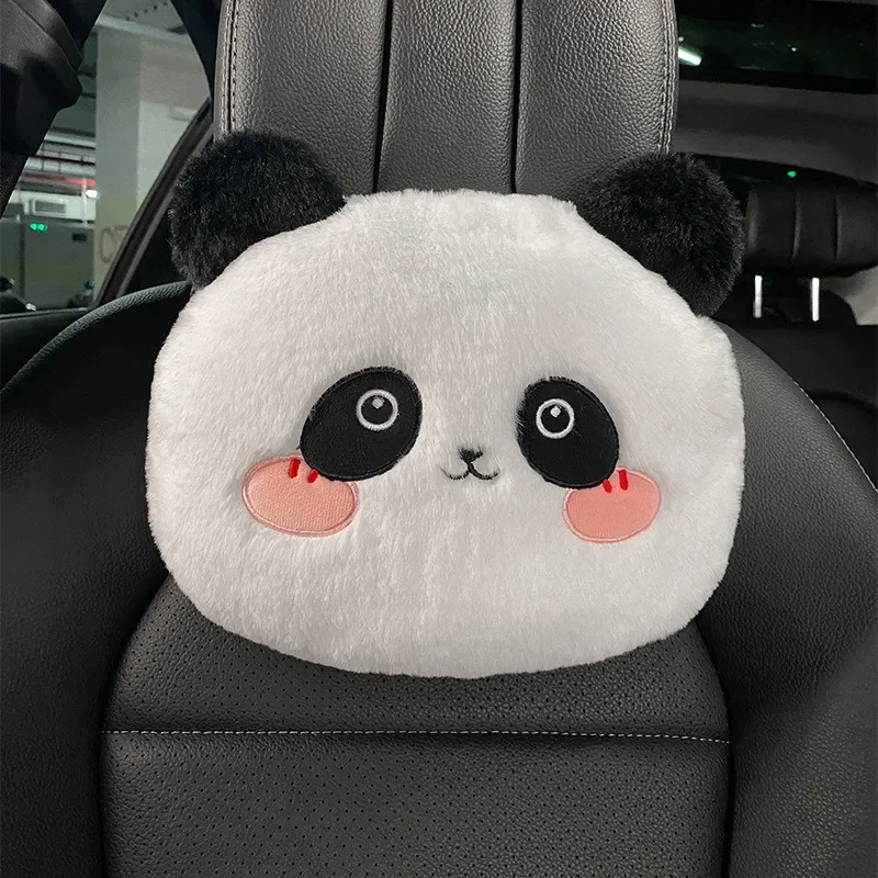 Almohada para el cuello del coche con diseño de dibujos animados para niñas, reposacabezas de coche con panda, accesorios interiores simples y bonitos, regalo creativo, 1 unidad