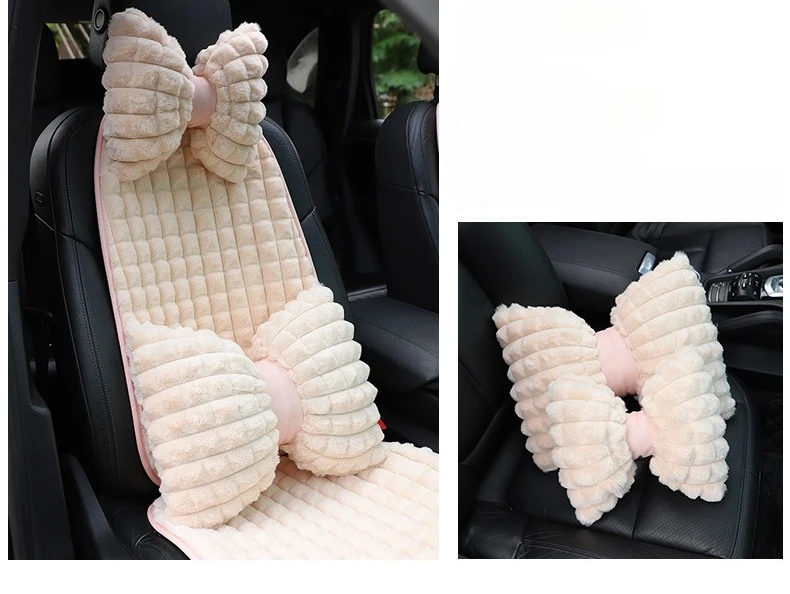 Almohada para el cuello del coche con lazo bonito, diseño de dibujos animados, reposacabezas de coche de felpa, accesorios interiores simples y bonitos, regalo creativo para niñas, 1 ud.