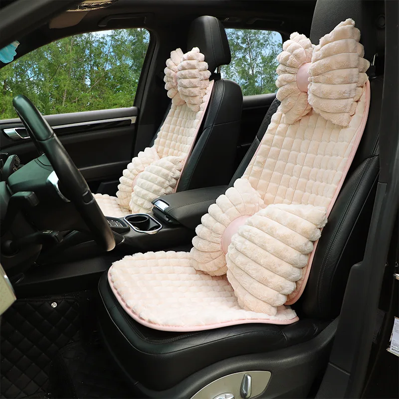 Almohada para el cuello del coche con lazo bonito, diseño de dibujos animados, reposacabezas de coche de felpa, accesorios interiores simples y bonitos, regalo creativo para niñas, 1 ud.
