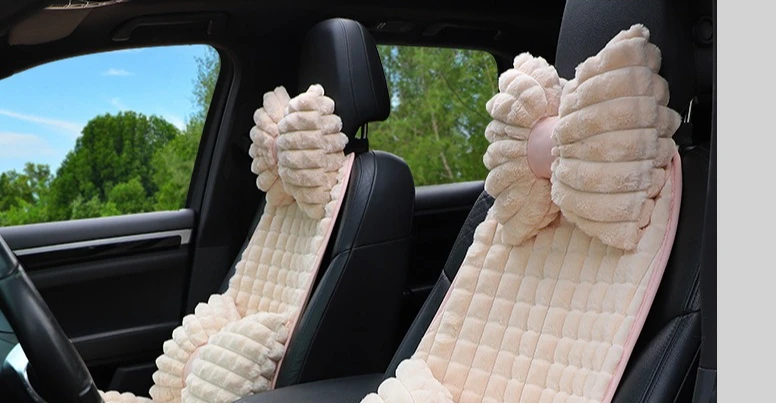Almohada para el cuello del coche con lazo bonito, diseño de dibujos animados, reposacabezas de coche de felpa, accesorios interiores simples y bonitos, regalo creativo para niñas, 1 ud.