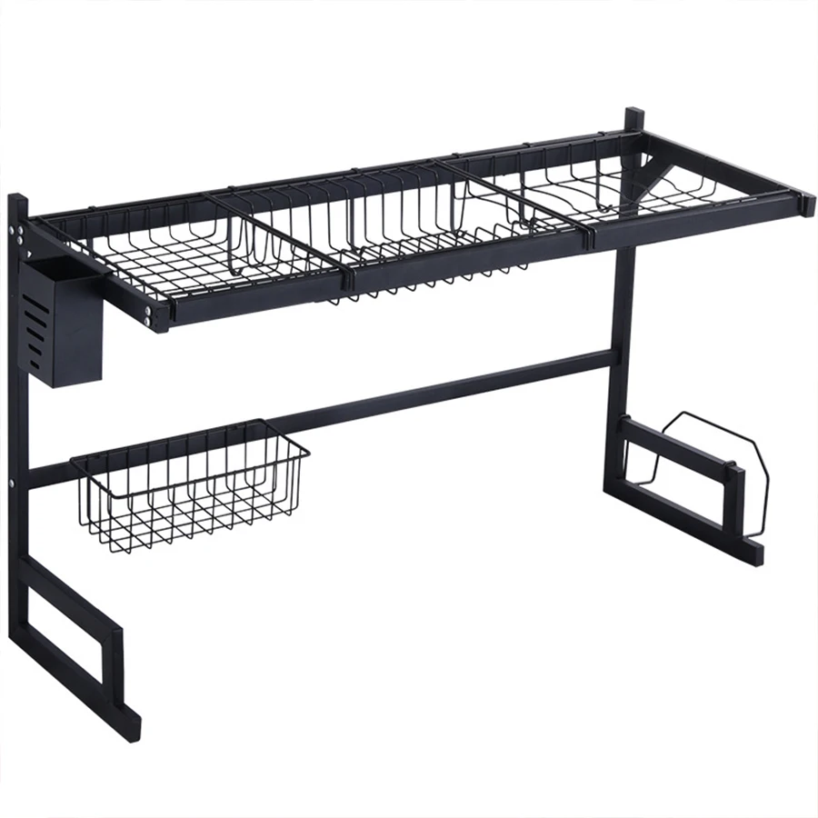 1 estante de almacenamiento de fregadero de cocina metálico, longitud extensible, estante de almacenamiento de tazón, cuchillo