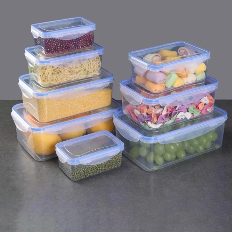 Caja de almacenamiento para refrigerador Rectangular sellada con tapa, recipientes de plástico transparente para alimentos, caja apilable para conservación de alimentos