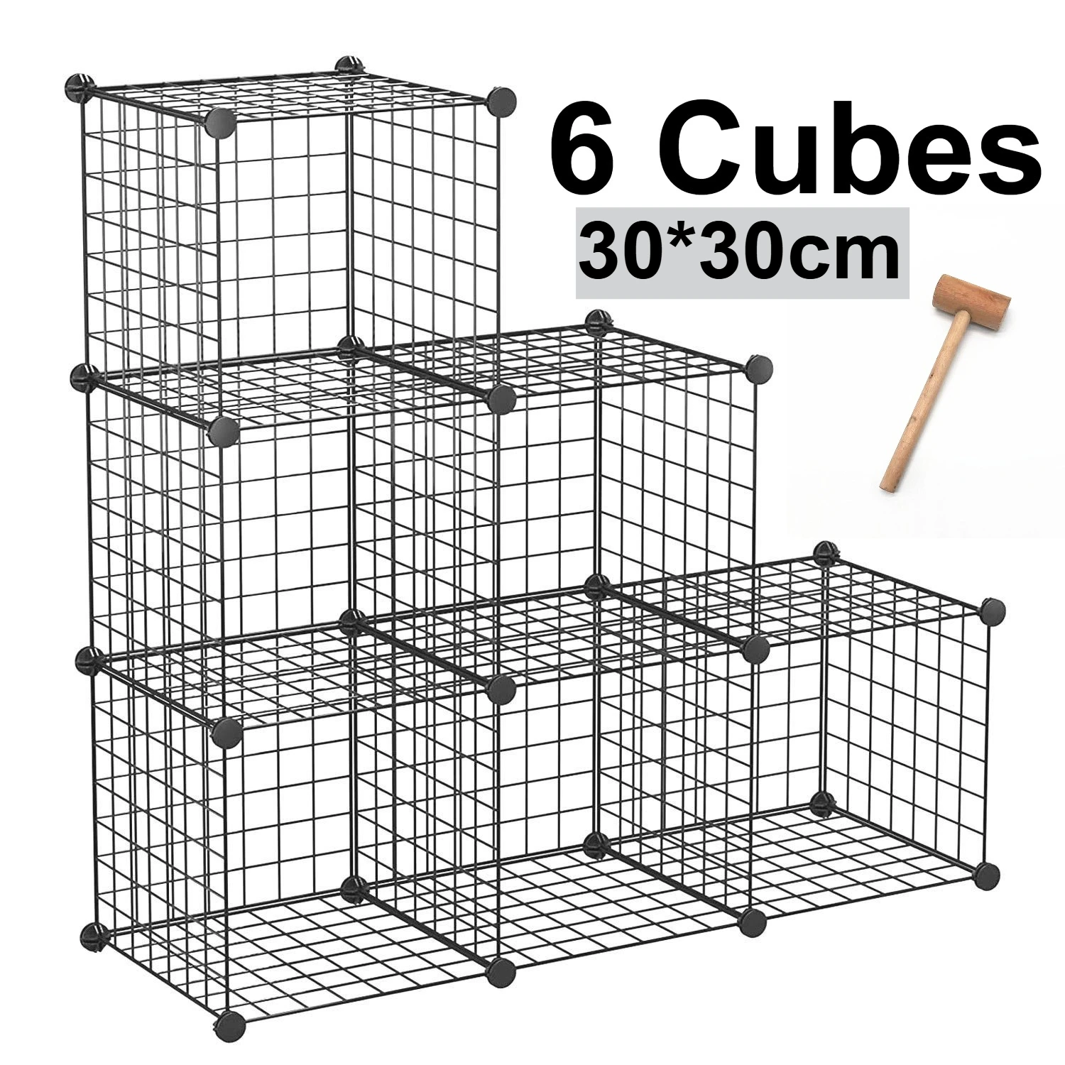 Estantes de almacenamiento apilables con rejilla de alambre blanco/negro de 6 cubos, 30x30cm, estantería multifuncional DIY, Ideal para sala de estar/cocina