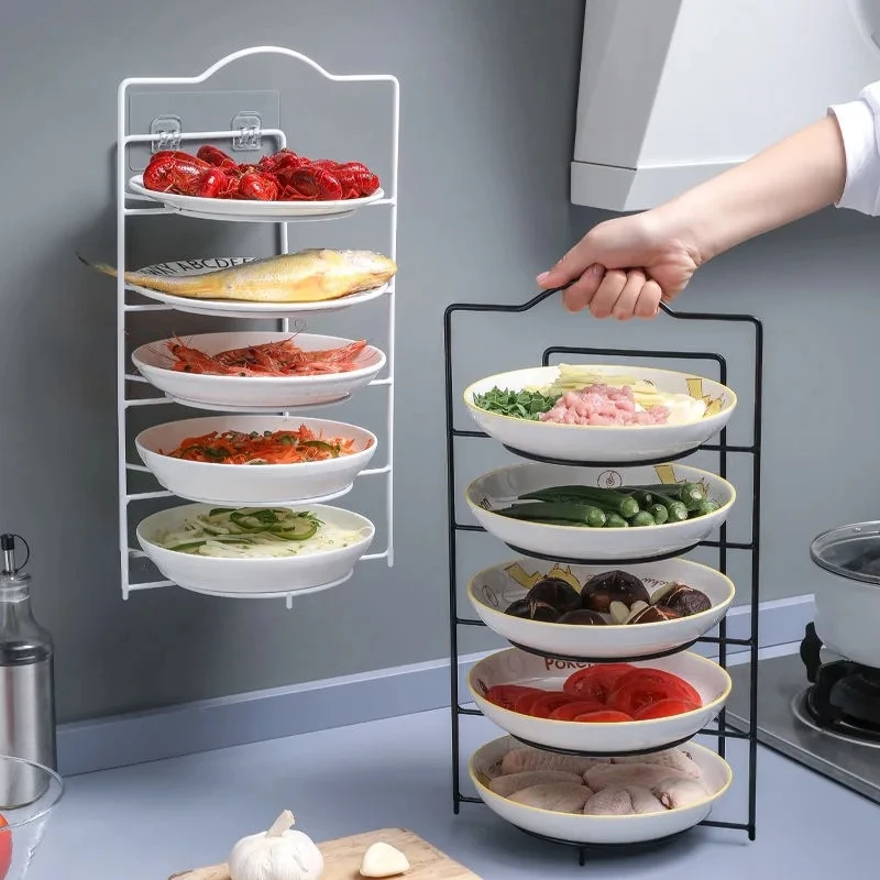 Estante de almacenamiento de cocina, estantes de Metal multicapa, estante de almacenamiento de platos montado en la pared, organizador de mesa de cocina, estante para platos de preparación