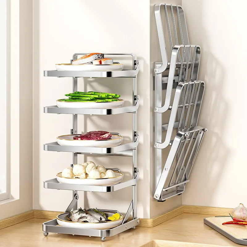Estante lateral plegable para platos de cocina, bandeja organizadora para platos de cocina, estante extensible para microondas, estantes plegables para almacenamiento de alimentos