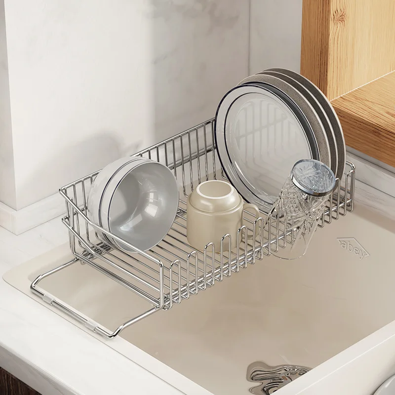Accesorios de cocina, plato de fregadero escalable, soporte para cuencos de almacenamiento, escurridor de secado de platos de cocina de acero inoxidable 304, estantes organizadores