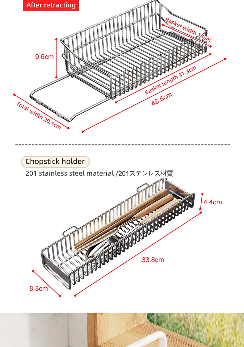 Accesorios de cocina, plato de fregadero escalable, soporte para cuencos de almacenamiento, escurridor de secado de platos de cocina de acero inoxidable 304, estantes organizadores