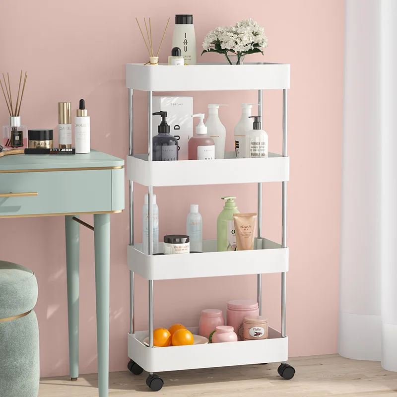 Carrito con estantes multinivel para cocina y baño: móvil, de piso y doméstico. Estante de almacenaje organizador.