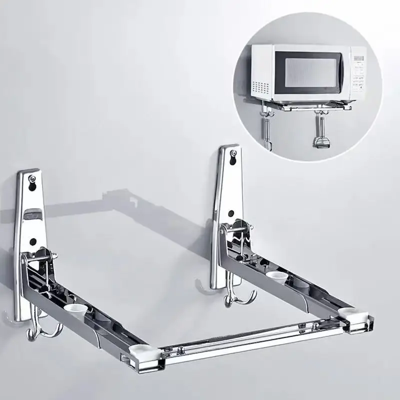 Estante para horno microondas de acero inoxidable, organizador de cocina extensible, estante para horno montado en la pared, accesorios de cocina novedosos