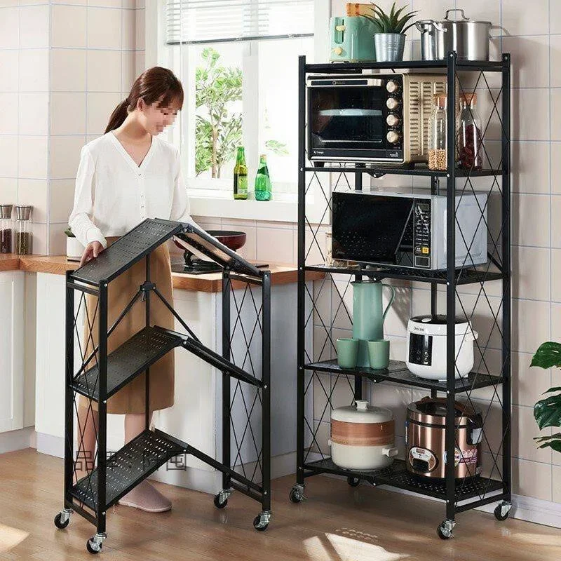 Estante de almacenamiento de cocina plegable sin instalación, organizador de estante de almacenamiento para microondas con conexión a tierra para horno multicapa para uso doméstico