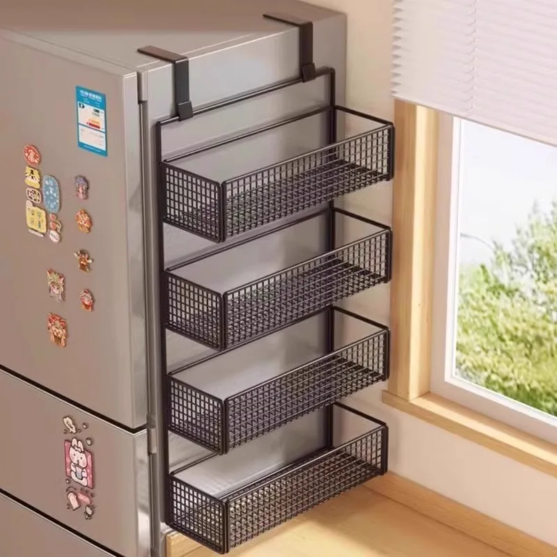 Estante de nento multifuncional para refriger de cocina, montado en la pared, de hierro, de tres niveles, organi...