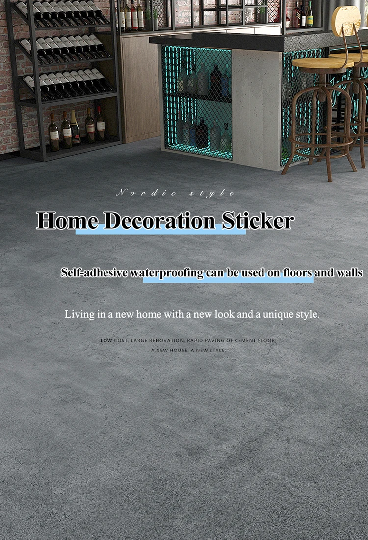 1/3/5MCement Pattern Gray Floor Sticker Waterproof Retro Industrial Self-adhesive Wallpaper Coffee Shop Restaurant Decor Sticker