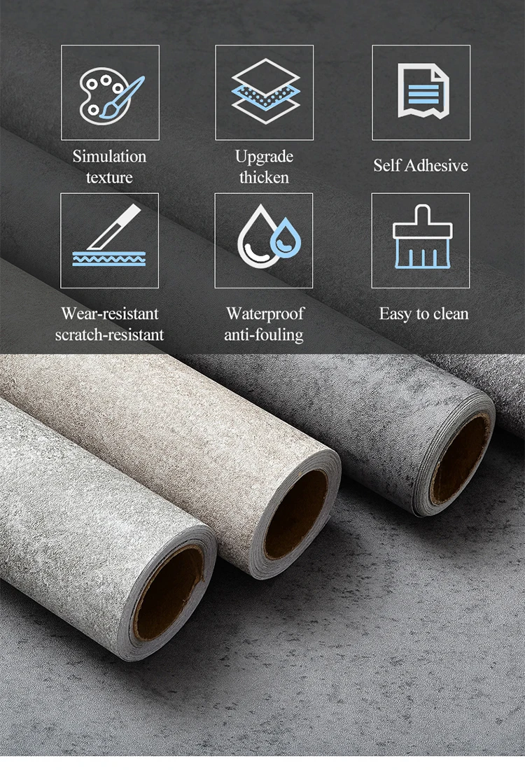 1/3/5MCement Pattern Gray Floor Sticker Waterproof Retro Industrial Self-adhesive Wallpaper Coffee Shop Restaurant Decor Sticker