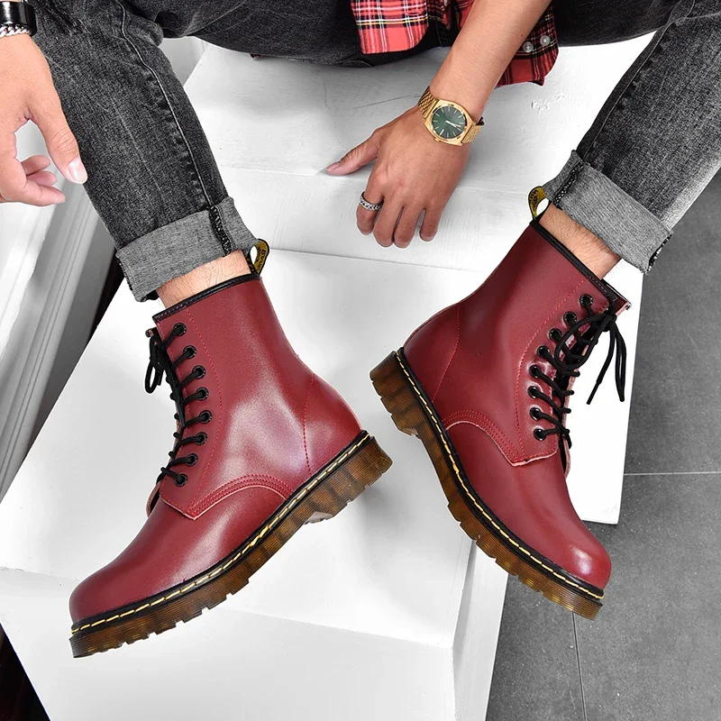 2025 nuevas botas clásicas de cuero genuino de seis agujeros, botines cortos de montar de estilo británico a la moda, botas para exteriores, botas para mujer