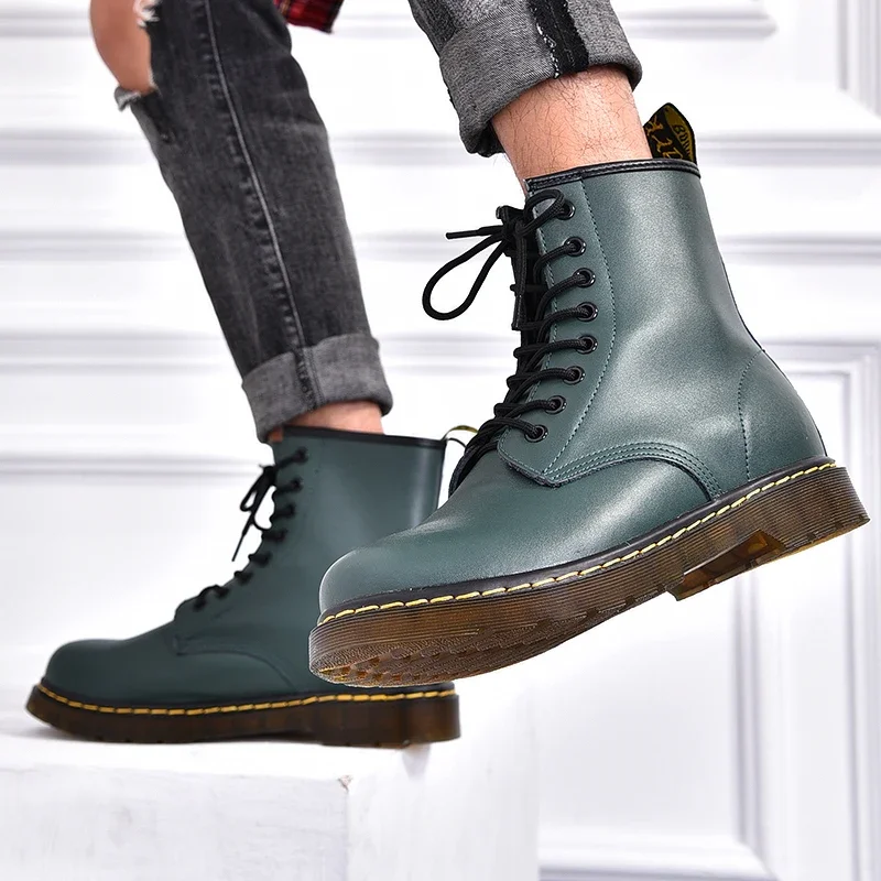 2025 nuevas botas clásicas de cuero genuino de seis agujeros, botines cortos de montar de estilo británico a la moda, botas para exteriores, botas para mujer
