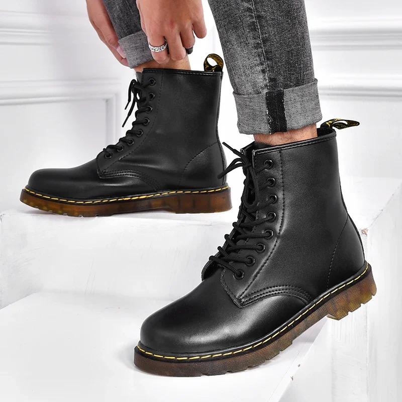 2025 nuevas botas clásicas de cuero genuino de seis agujeros, botines cortos de montar de estilo británico a la moda, botas para exteriores, botas para mujer