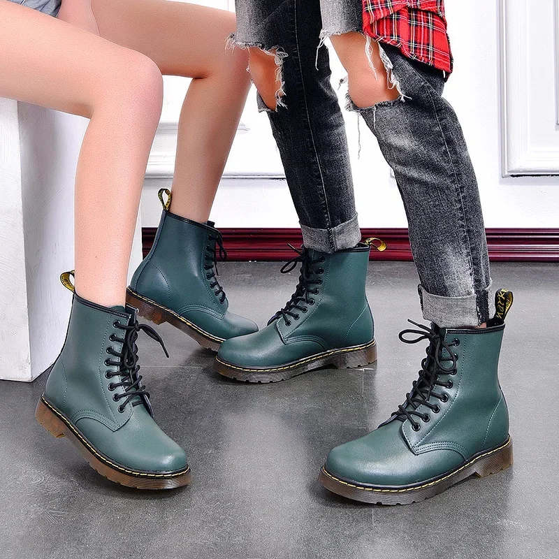 2025 nuevas botas clásicas de cuero genuino de seis agujeros, botines cortos de montar de estilo británico a la moda, botas para exteriores, botas para mujer