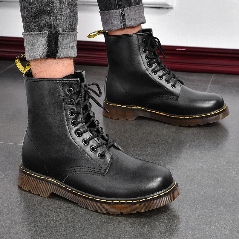 2025 nuevas botas clásicas de cuero genuino de seis agujeros, botines cortos de montar de estilo británico a la moda, botas para exteriores, botas para mujer