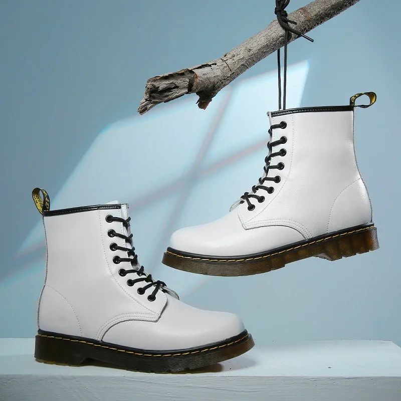 2025 nuevas botas clásicas de cuero genuino de seis agujeros, botines cortos de montar de estilo británico a la moda, botas para exteriores, botas para mujer