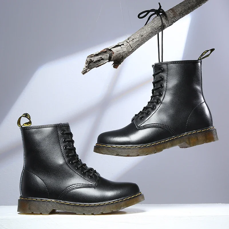 2025 nuevas botas clásicas de cuero genuino de seis agujeros, botines cortos de montar de estilo británico a la moda, botas para exteriores, botas para mujer