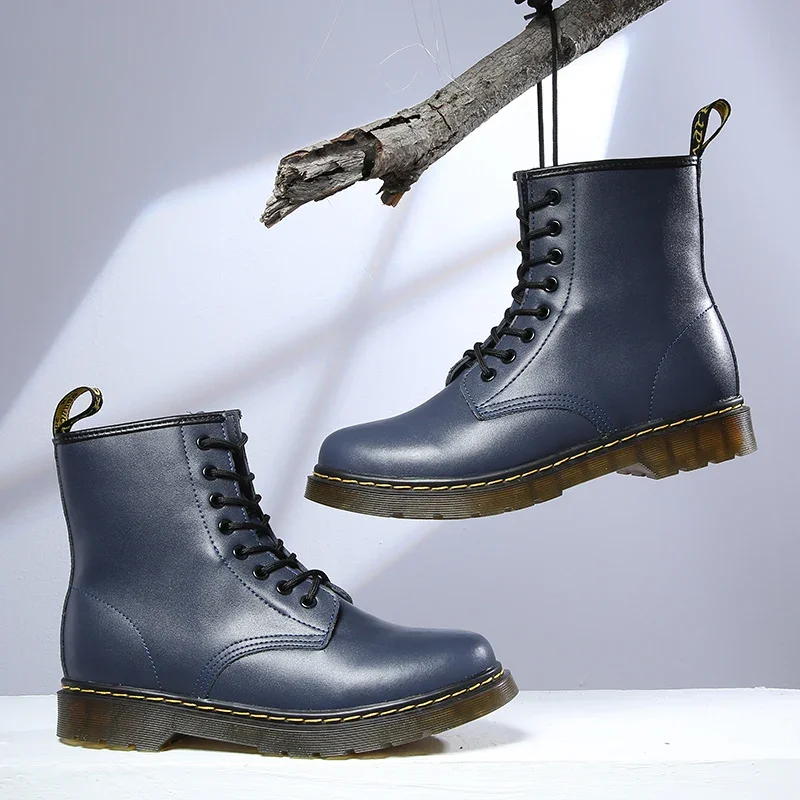 2025 nuevas botas clásicas de cuero genuino de seis agujeros, botines cortos de montar de estilo británico a la moda, botas para exteriores, botas para mujer