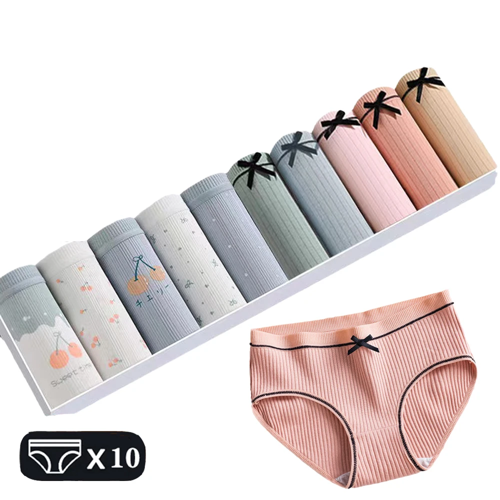 10 Uds. Ropa interior Sexy para mujer, bragas bonitas de algodón, bragas para niña, lencería para mujer, bragas rosas de dibujos animados para niñas, tangas, M-XXL
