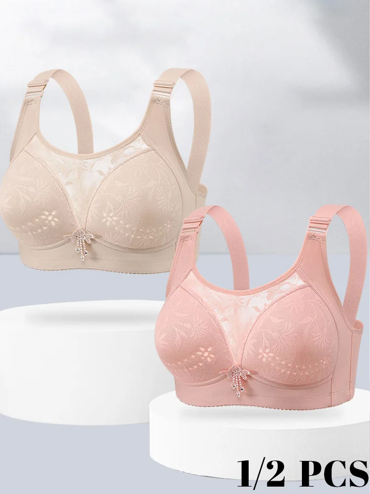 1/2 Uds 36-46 ropa interior de mujer talla grande Sexy encaje Push Up Top sujetador anillo de acero suave transpirable Sexy señoras Brassier