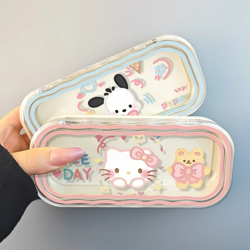 Sanrio Hello Kitty Pochacco estuche de gafas de Anime de dibujos animados, caja de almacenamiento de gafas de sol anticaída portátil Simple, moda Kawaii, nuevo